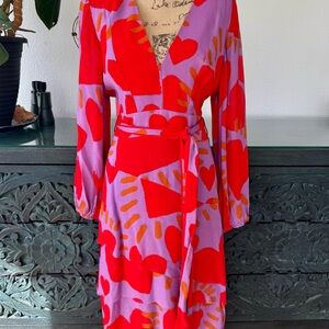 FARM Rio Purple Dress with Red and Orange Heart Accents
